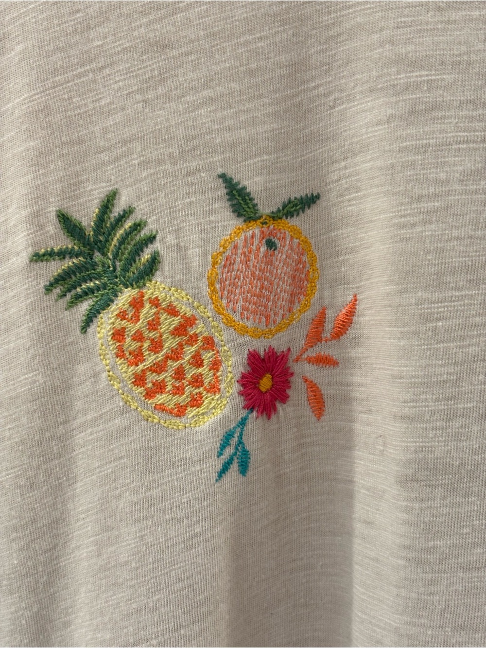 Democracy Beige Short Sleeve Tee with Colorful Fruit Embroidery - Picture 6 of 12